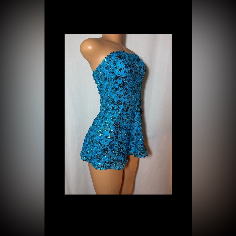 Blue Sequin Strapless Mini Dress